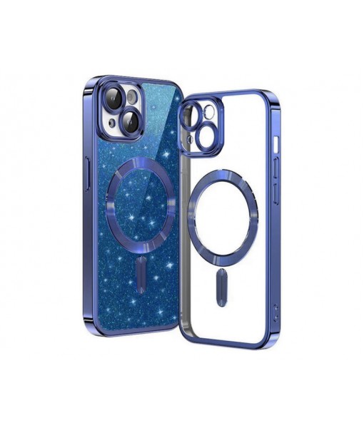 Husa iPhone 15, Crystal Glitter MagSafe cu Protectie La Camere, Blue